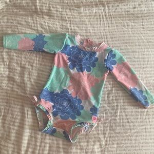 RuffleButts Pastel Petals Long Sleeve One-Piece Rashguard Swimsuit